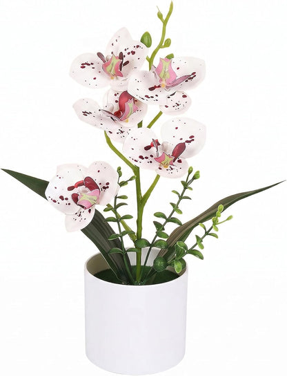 Artificial Orchid Flowers in Pot, 17" Real Touch Phalaenopsis Faux Orchid Plant (Adjustable to 20"), Large White/Pink Fake Flower Arrangement for Dining Table Centerpiece, Home Office (White)