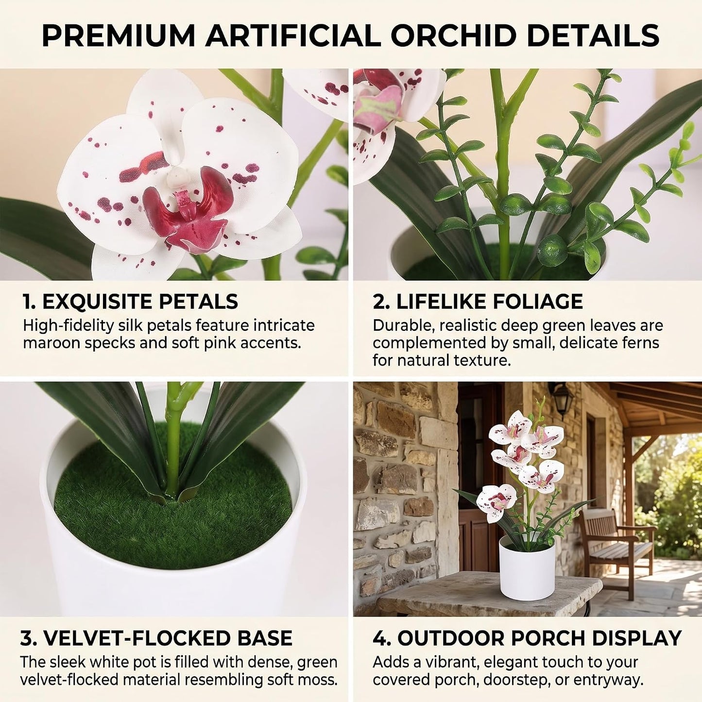 Artificial Orchid Flowers in Pot, 17" Real Touch Phalaenopsis Faux Orchid Plant (Adjustable to 20"), Large White/Pink Fake Flower Arrangement for Dining Table Centerpiece, Home Office (White)