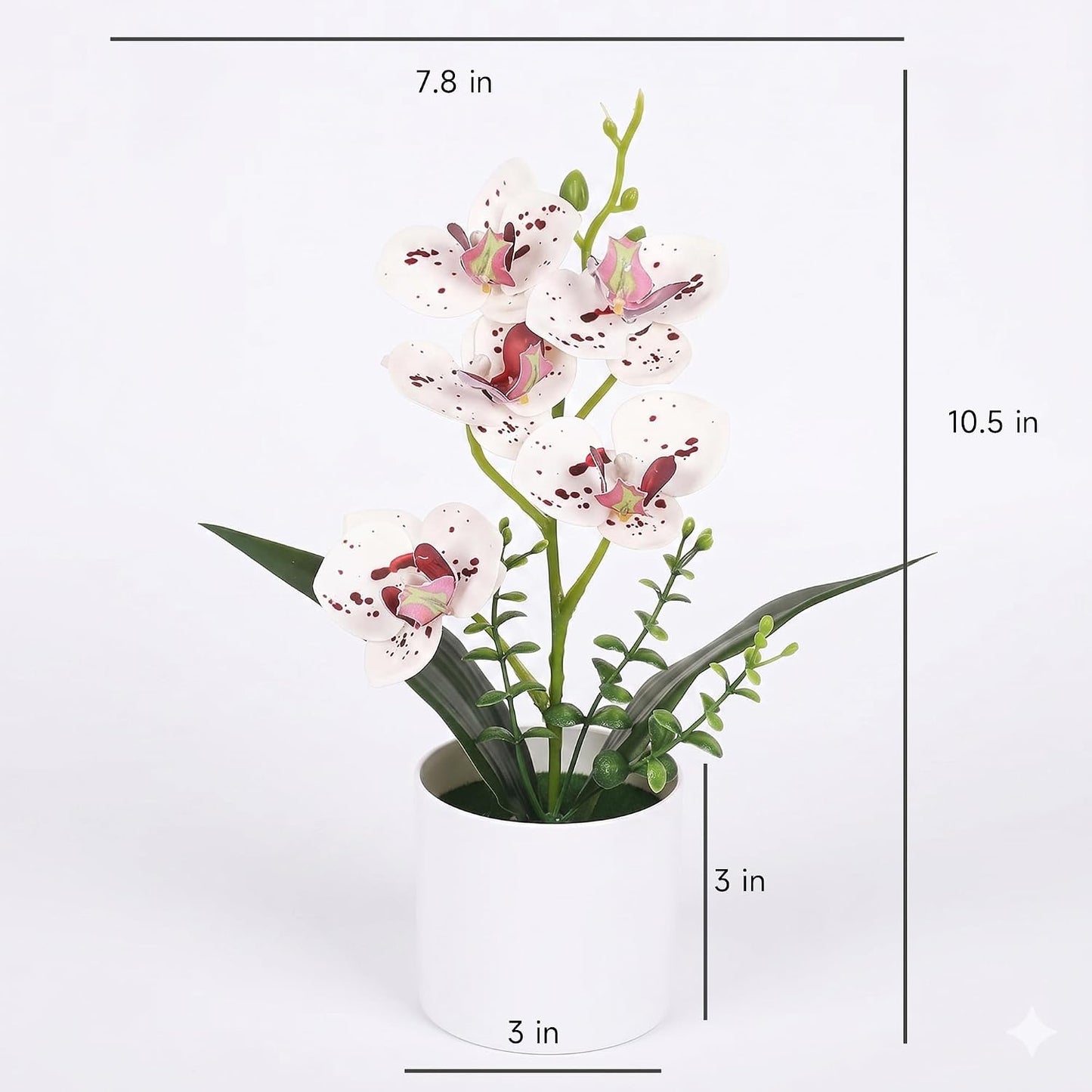 Artificial Orchid Flowers in Pot, 17" Real Touch Phalaenopsis Faux Orchid Plant (Adjustable to 20"), Large White/Pink Fake Flower Arrangement for Dining Table Centerpiece, Home Office (White)