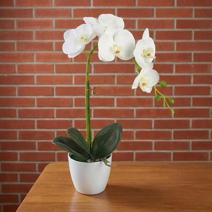 Artificial Orchid Flowers in Pot, 17" Real Touch Phalaenopsis Faux Orchid Plant (Adjustable to 20"), Large White/Pink Fake Flower Arrangement for Dining Table Centerpiece, Home Office (White)