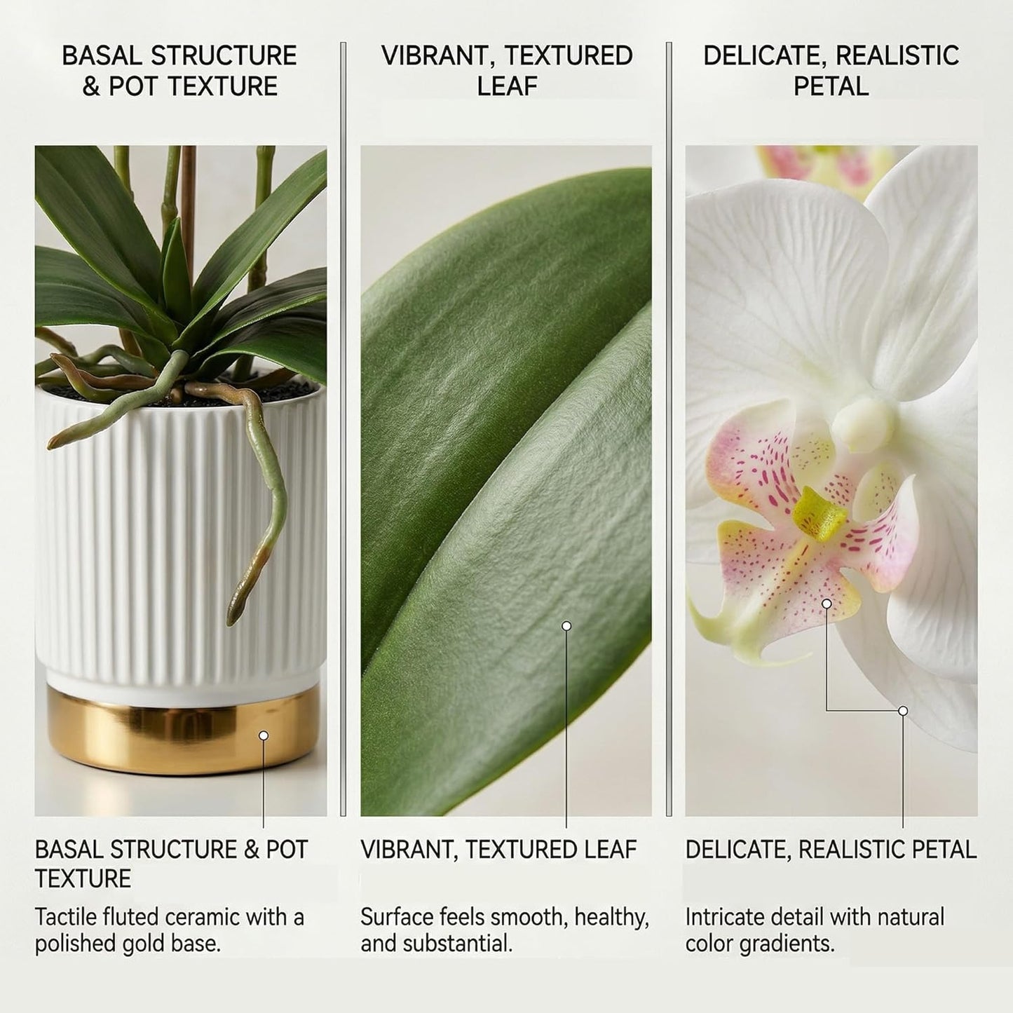 Artificial Orchid Flowers in Pot, 17" Real Touch Phalaenopsis Faux Orchid Plant (Adjustable to 20"), Large White/Pink Fake Flower Arrangement for Dining Table Centerpiece, Home Office (White)