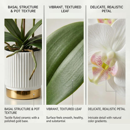 Artificial Orchid Flowers in Pot, 17" Real Touch Phalaenopsis Faux Orchid Plant (Adjustable to 20"), Large White/Pink Fake Flower Arrangement for Dining Table Centerpiece, Home Office (White)