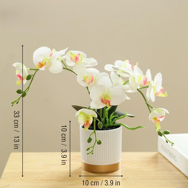 Artificial Orchid Flowers in Pot, 17" Real Touch Phalaenopsis Faux Orchid Plant (Adjustable to 20"), Large White/Pink Fake Flower Arrangement for Dining Table Centerpiece, Home Office (White)
