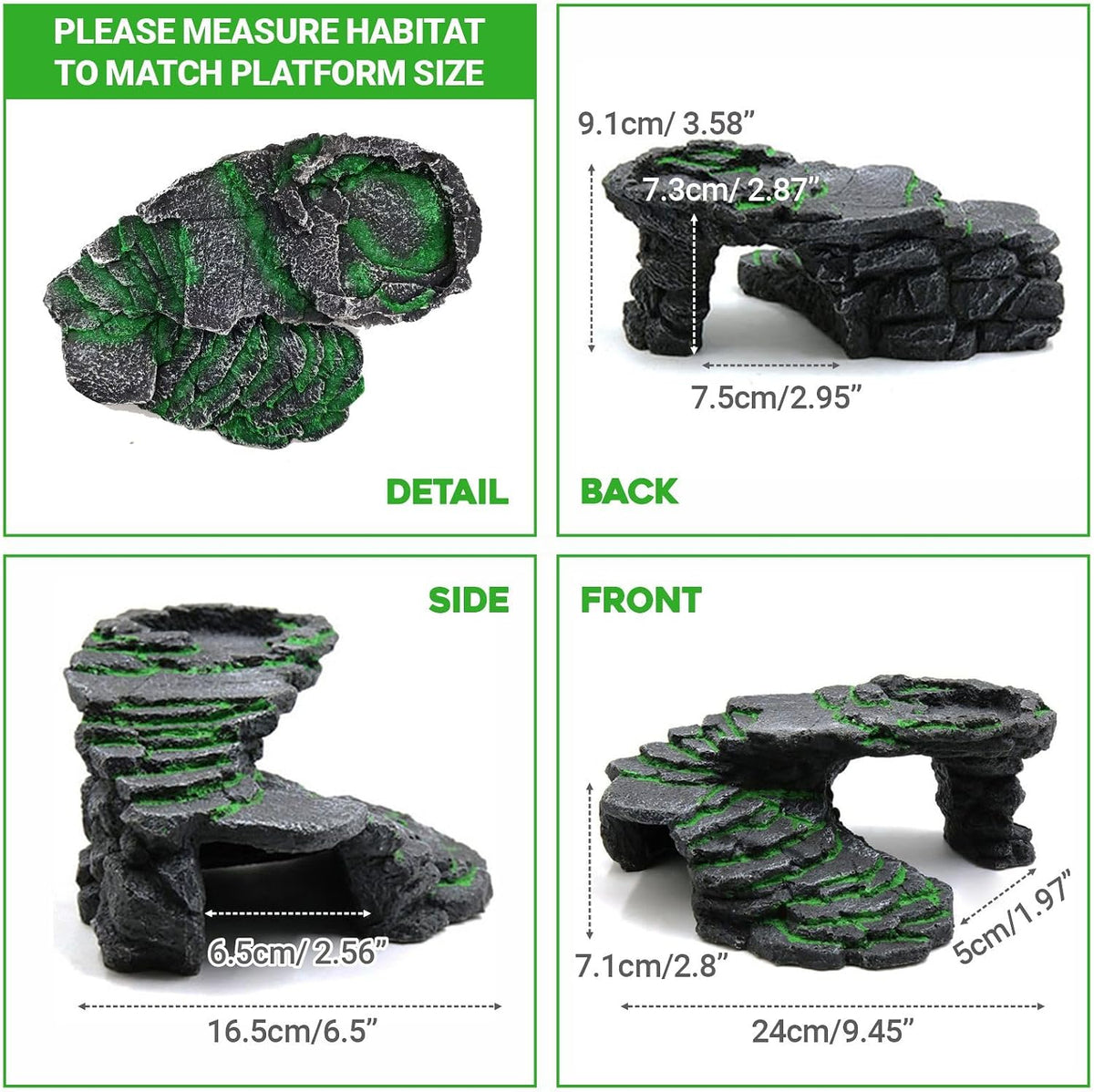 Reptile Hideout Cave,Turtle Tank Accessories Decor,Basking Platform for Bearded Dragon,Snake and Leopard Gecko.(Grey Hill-M-Kit)