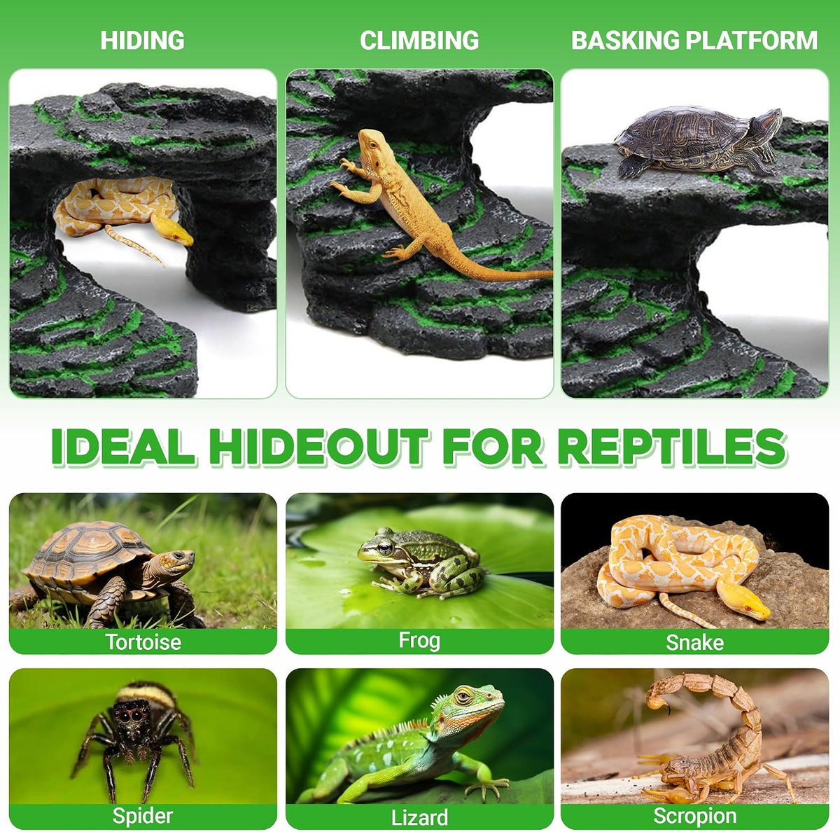 Reptile Hideout Cave,Turtle Tank Accessories Decor,Basking Platform for Bearded Dragon,Snake and Leopard Gecko.(Grey Hill-M-Kit)