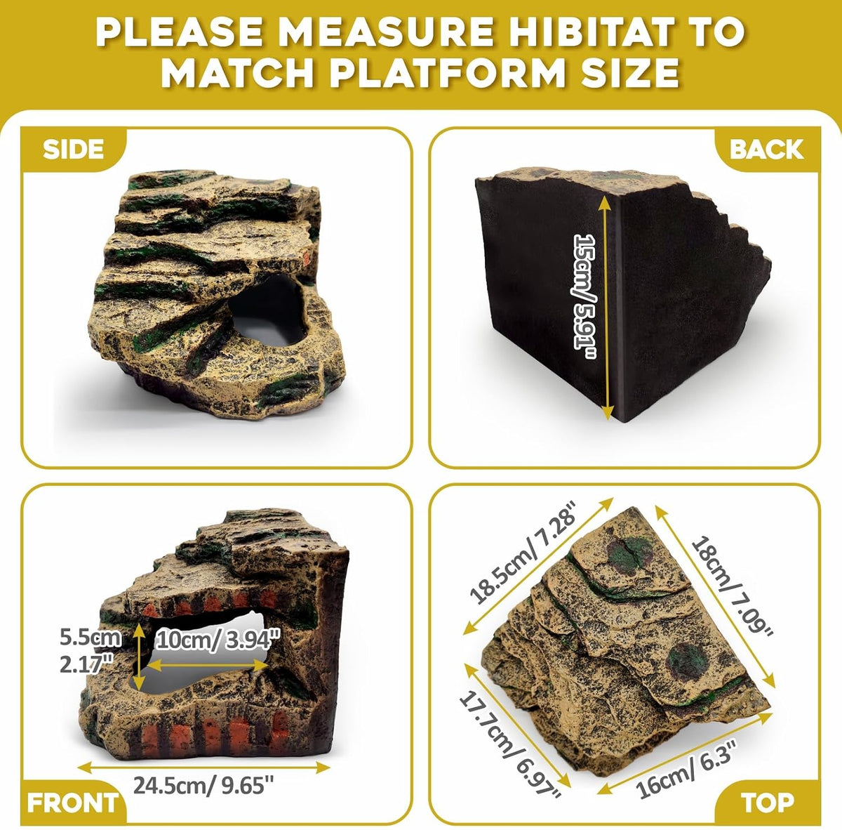 Reptile Hideout Cave,Turtle Tank Accessories Decor,Basking Platform for Bearded Dragon,Snake and Leopard Gecko.(Grey Hill-M-Kit)