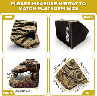 Reptile Hideout Cave,Turtle Tank Accessories Decor,Basking Platform for Bearded Dragon,Snake and Leopard Gecko.(Grey Hill-M-Kit)