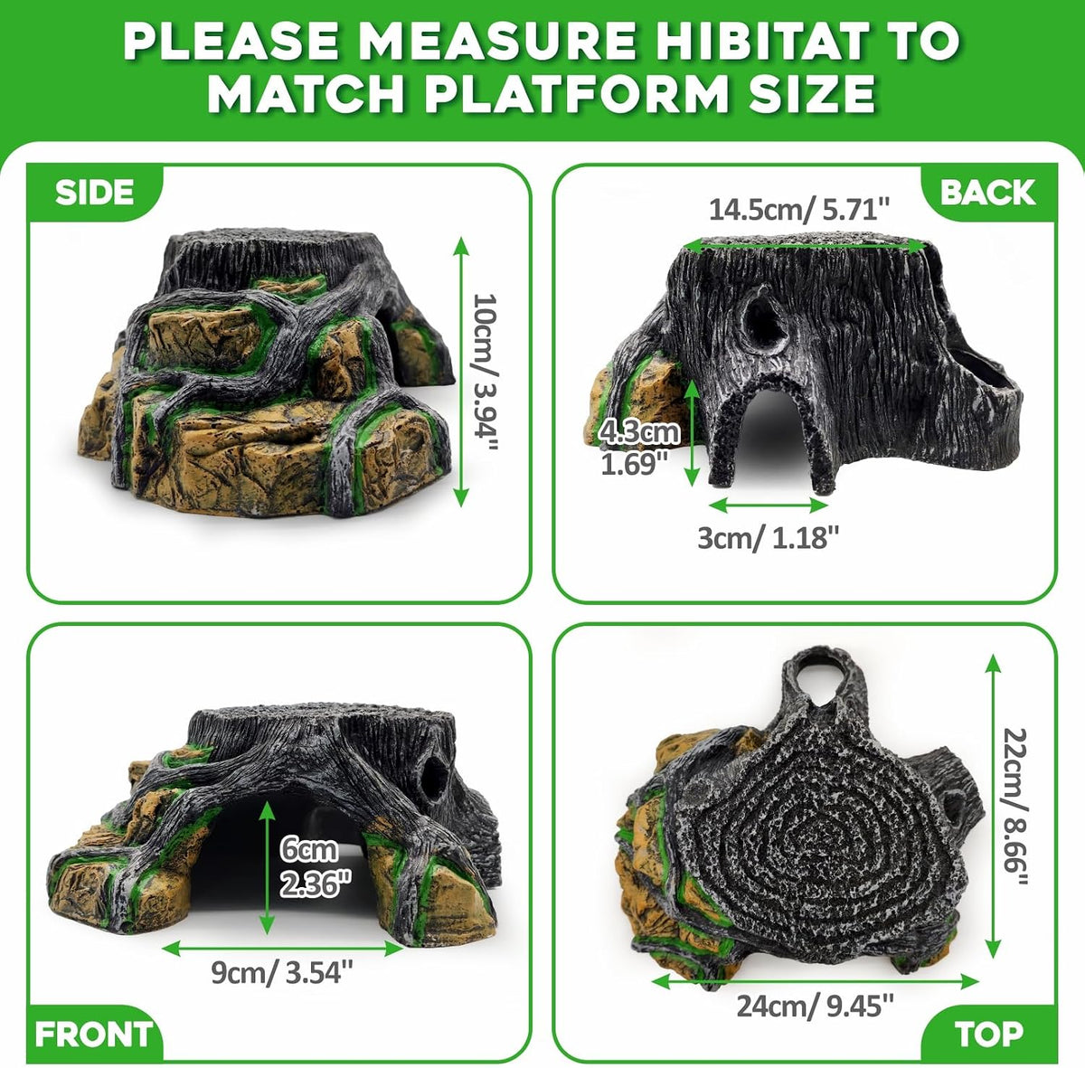 Reptile Hideout Cave,Turtle Tank Accessories Decor,Basking Platform for Bearded Dragon,Snake and Leopard Gecko.(Grey Hill-M-Kit)