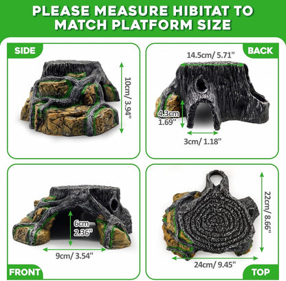 Reptile Hideout Cave,Turtle Tank Accessories Decor,Basking Platform for Bearded Dragon,Snake and Leopard Gecko.(Grey Hill-M-Kit)