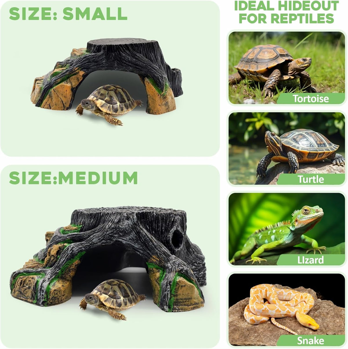 Reptile Hideout Cave,Turtle Tank Accessories Decor,Basking Platform for Bearded Dragon,Snake and Leopard Gecko.(Grey Hill-M-Kit)