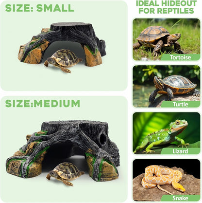 Reptile Hideout Cave,Turtle Tank Accessories Decor,Basking Platform for Bearded Dragon,Snake and Leopard Gecko.(Grey Hill-M-Kit)
