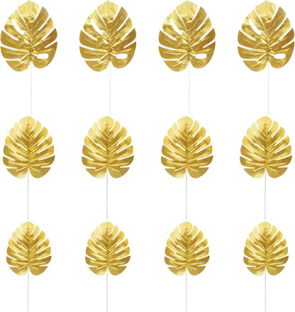 24PCS Green Artificial Palm Leaves, Faux Monstera Leaves Simulation Safari Leaves with Stems for Home Hawaiian Luau Party Jungle Beach Theme Party Decoration