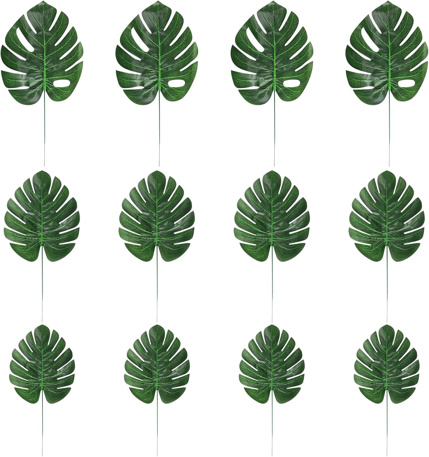 24PCS Green Artificial Palm Leaves, Faux Monstera Leaves Simulation Safari Leaves with Stems for Home Hawaiian Luau Party Jungle Beach Theme Party Decoration