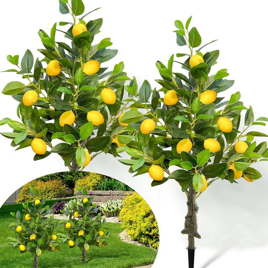 2 Pack 3ft/35inch Artificial Lemon Trees Realistic Faux Lemon Plants with Fake Lemons and Stakes for Garden Backyard Porch Door Lawn Room Office Home Indoor Outdoor Summer Decor
