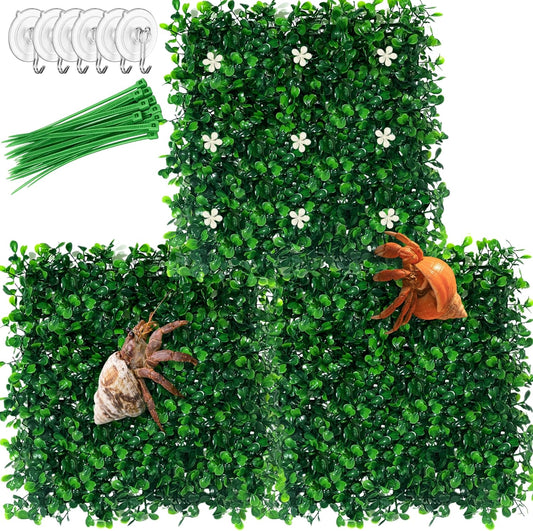 Hermit Crab Climbing Wall Enrichment Toys, Climbing Wall Toys With Suction Cups And Cable Ties, Faux Grass Mats Accessories for Tank Aquarium Exploration Habitat, Hermit Crab Tank (Green Decorations)