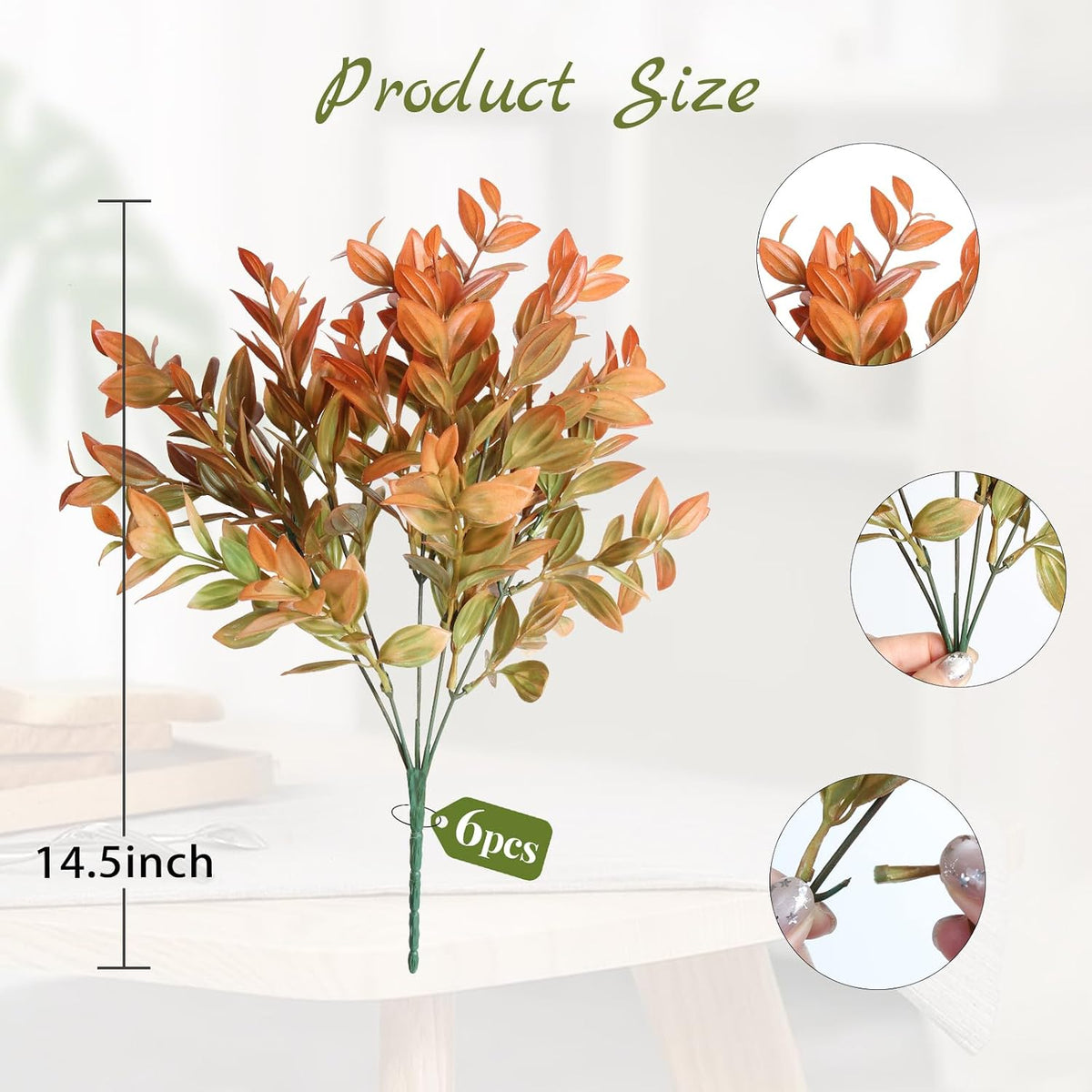 Artificial Fall Greenery Stems for Vase Fake Lucky Bamboo Leaves 6 Bundles