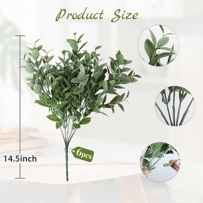 Artificial Fall Greenery Stems for Vase Fake Lucky Bamboo Leaves 6 Bundles