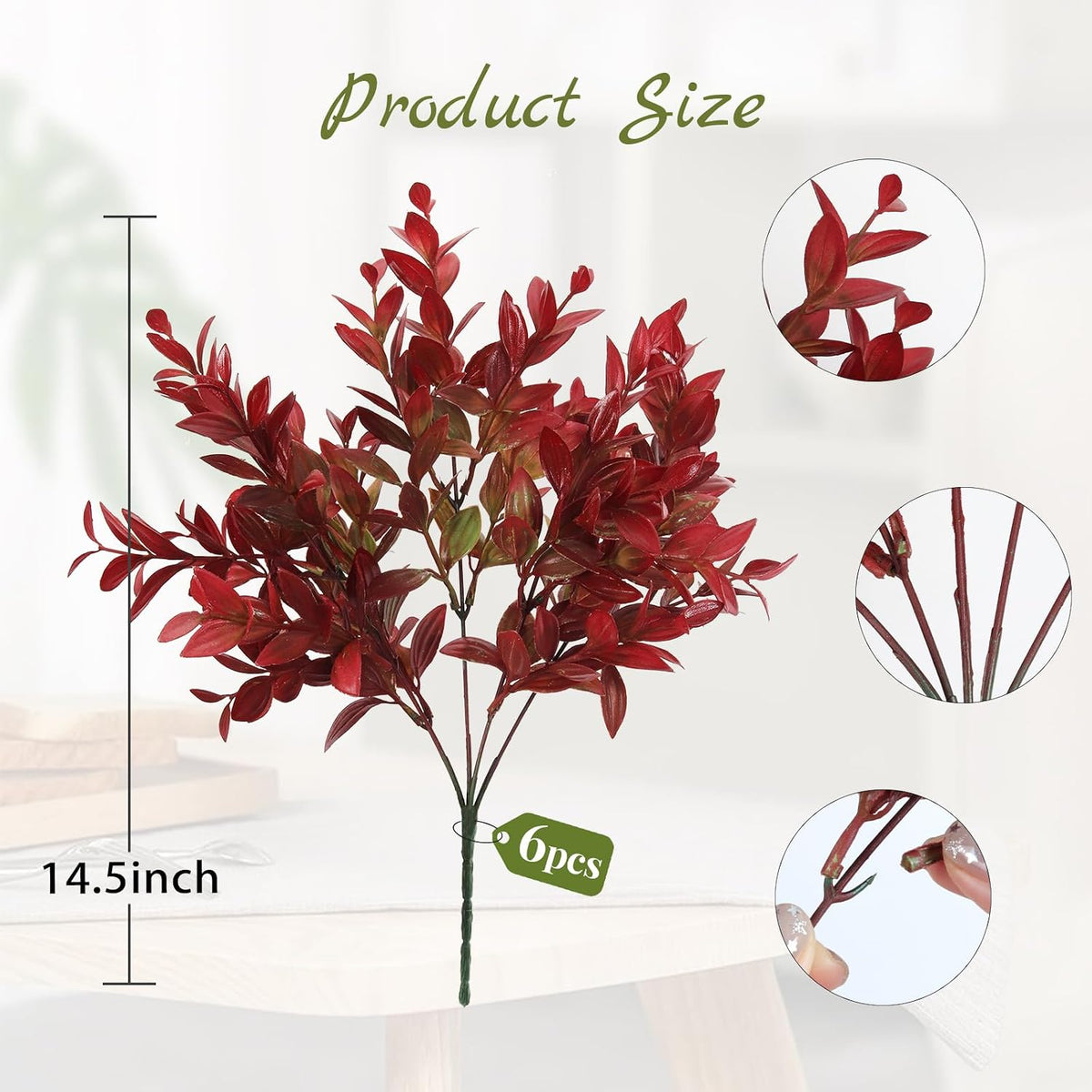 Artificial Fall Greenery Stems for Vase Fake Lucky Bamboo Leaves 6 Bundles