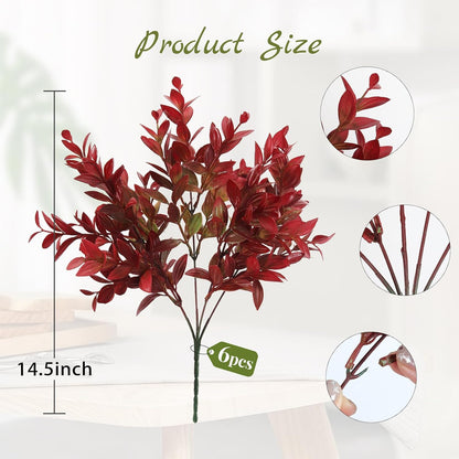 Artificial Fall Greenery Stems for Vase Fake Lucky Bamboo Leaves 6 Bundles