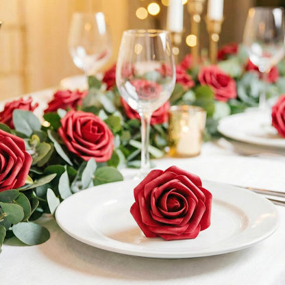 Artificial Flowers, 25 Pcs Dark Red Foam Real Looking Roses