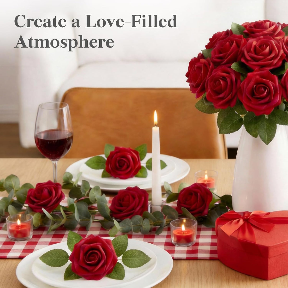 Artificial Flowers, 25 Pcs Dark Red Foam Real Looking Roses