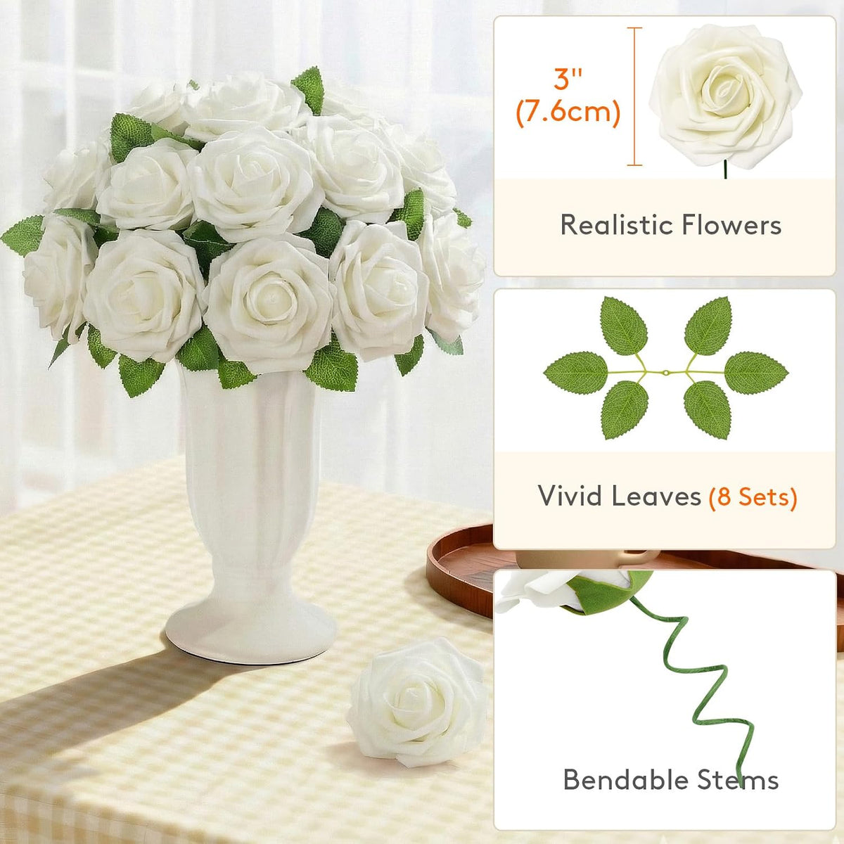 Artificial Flowers, 25 Pcs Dark Red Foam Real Looking Roses