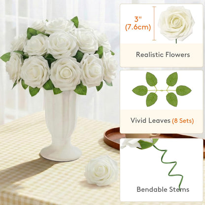 Artificial Flowers, 25 Pcs Dark Red Foam Real Looking Roses