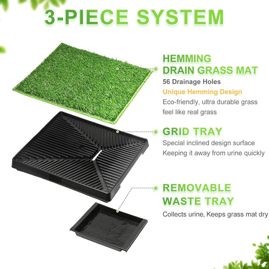 Dog Grass Pad with Tray Large, Puppy Turf Potty Reusable Training Pads with Pee Baffle, Artificial Grass Patch for Indoor and Outdoor Use, Ideal for Small and Medium Dogs (30"×20")