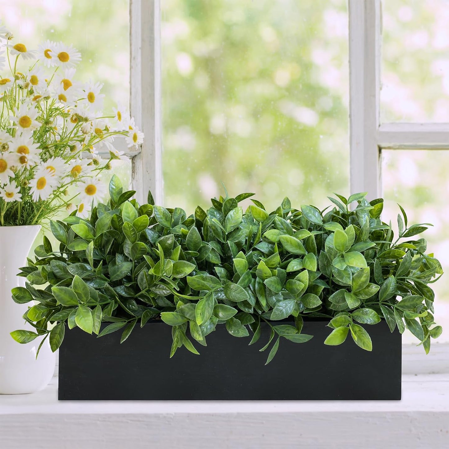 15" Assorted Artificial Succulent Arrangement Assorted Succulents in Rectangular Wooden Planter Faux Potted Plant for Farmhouse Table Centerpiece Windowsill Shelf Desk Mantel Greenery Décor