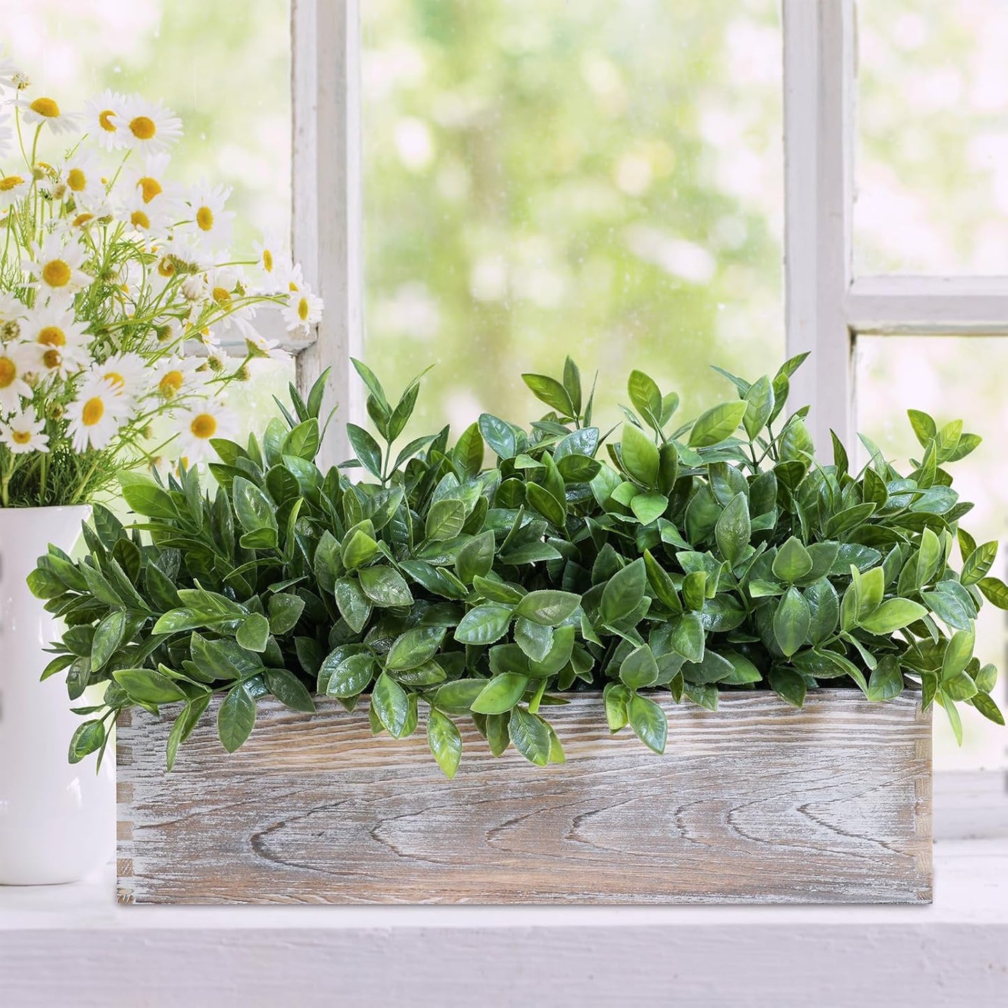 15" Assorted Artificial Succulent Arrangement Assorted Succulents in Rectangular Wooden Planter Faux Potted Plant for Farmhouse Table Centerpiece Windowsill Shelf Desk Mantel Greenery Décor