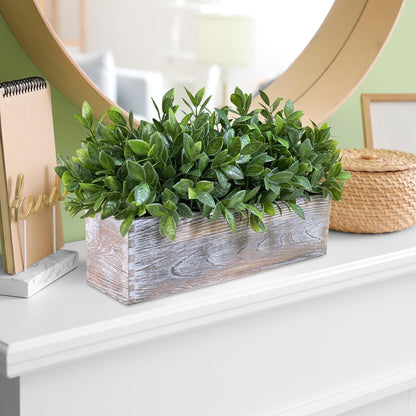15" Assorted Artificial Succulent Arrangement Assorted Succulents in Rectangular Wooden Planter Faux Potted Plant for Farmhouse Table Centerpiece Windowsill Shelf Desk Mantel Greenery Décor