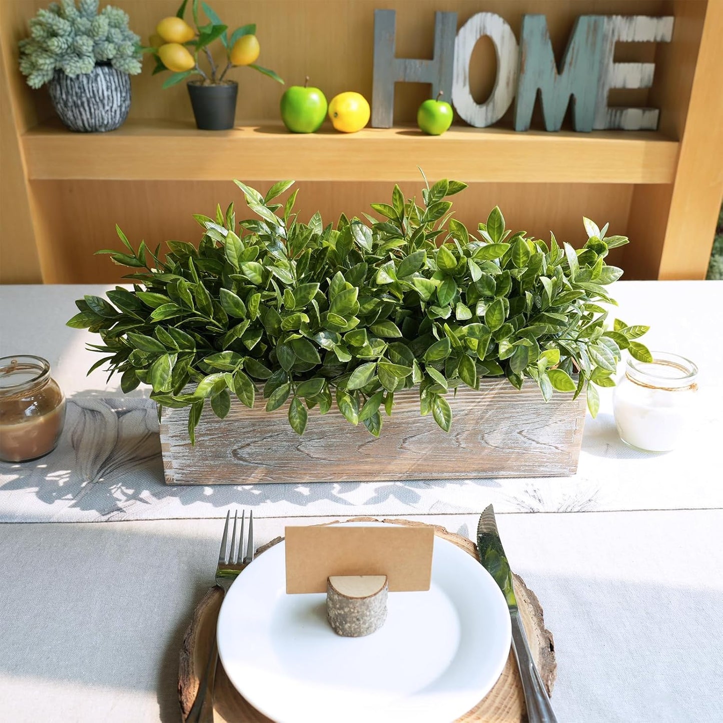 15" Assorted Artificial Succulent Arrangement Assorted Succulents in Rectangular Wooden Planter Faux Potted Plant for Farmhouse Table Centerpiece Windowsill Shelf Desk Mantel Greenery Décor