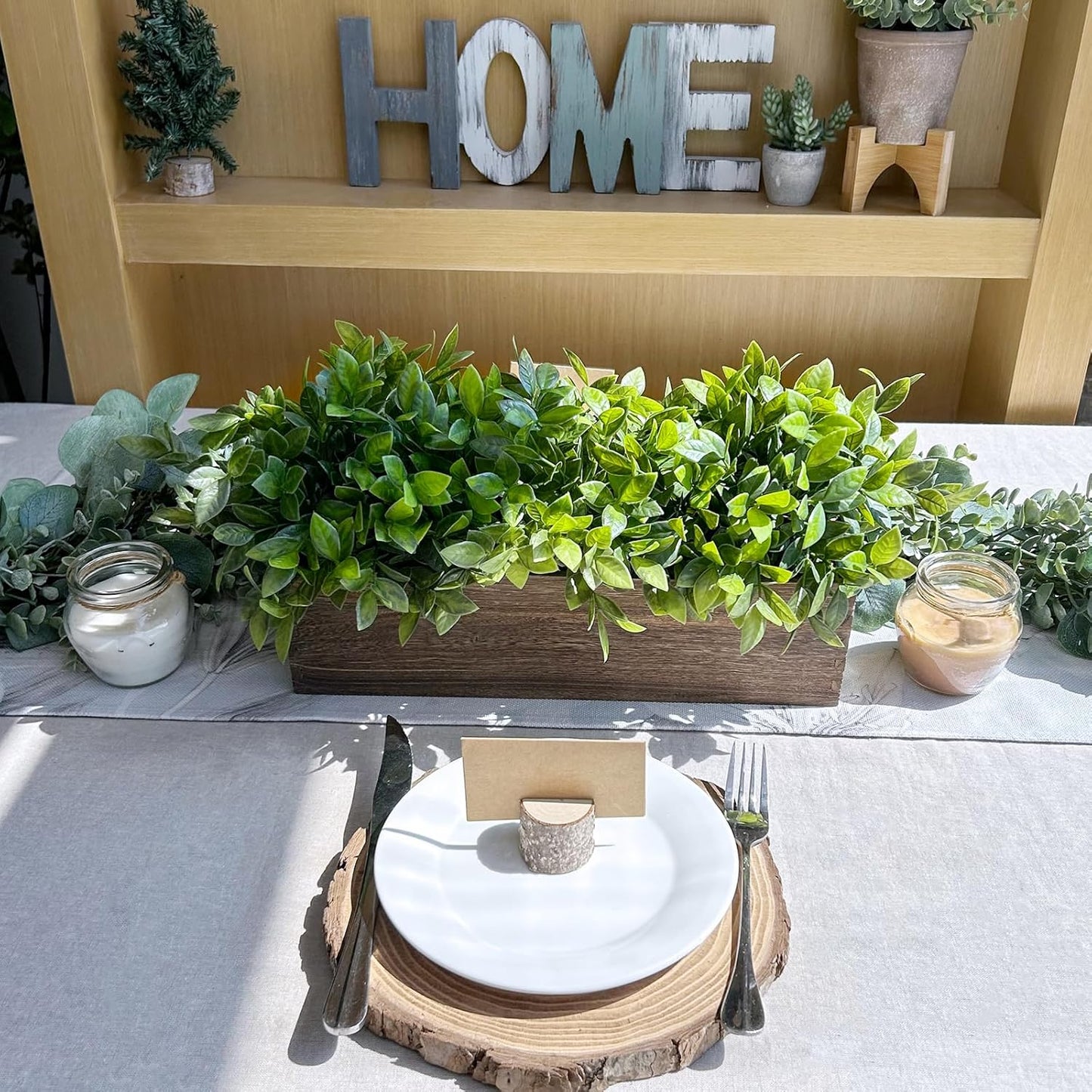 15" Assorted Artificial Succulent Arrangement Assorted Succulents in Rectangular Wooden Planter Faux Potted Plant for Farmhouse Table Centerpiece Windowsill Shelf Desk Mantel Greenery Décor