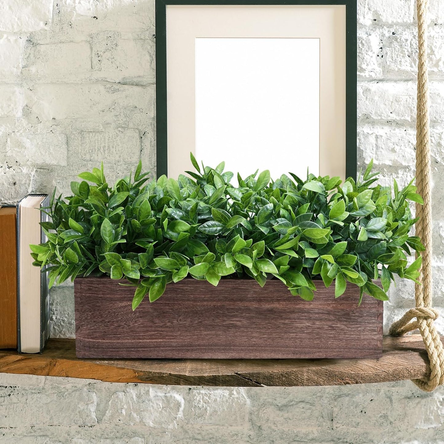 15" Assorted Artificial Succulent Arrangement Assorted Succulents in Rectangular Wooden Planter Faux Potted Plant for Farmhouse Table Centerpiece Windowsill Shelf Desk Mantel Greenery Décor