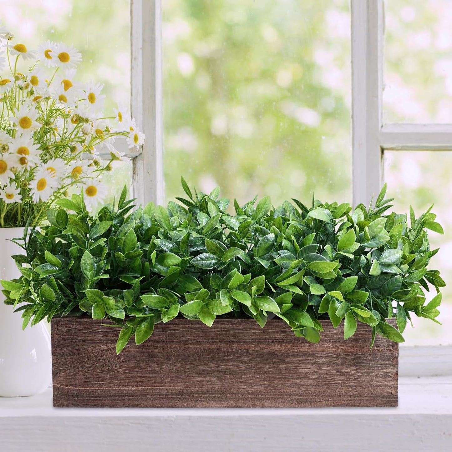 15" Assorted Artificial Succulent Arrangement Assorted Succulents in Rectangular Wooden Planter Faux Potted Plant for Farmhouse Table Centerpiece Windowsill Shelf Desk Mantel Greenery Décor