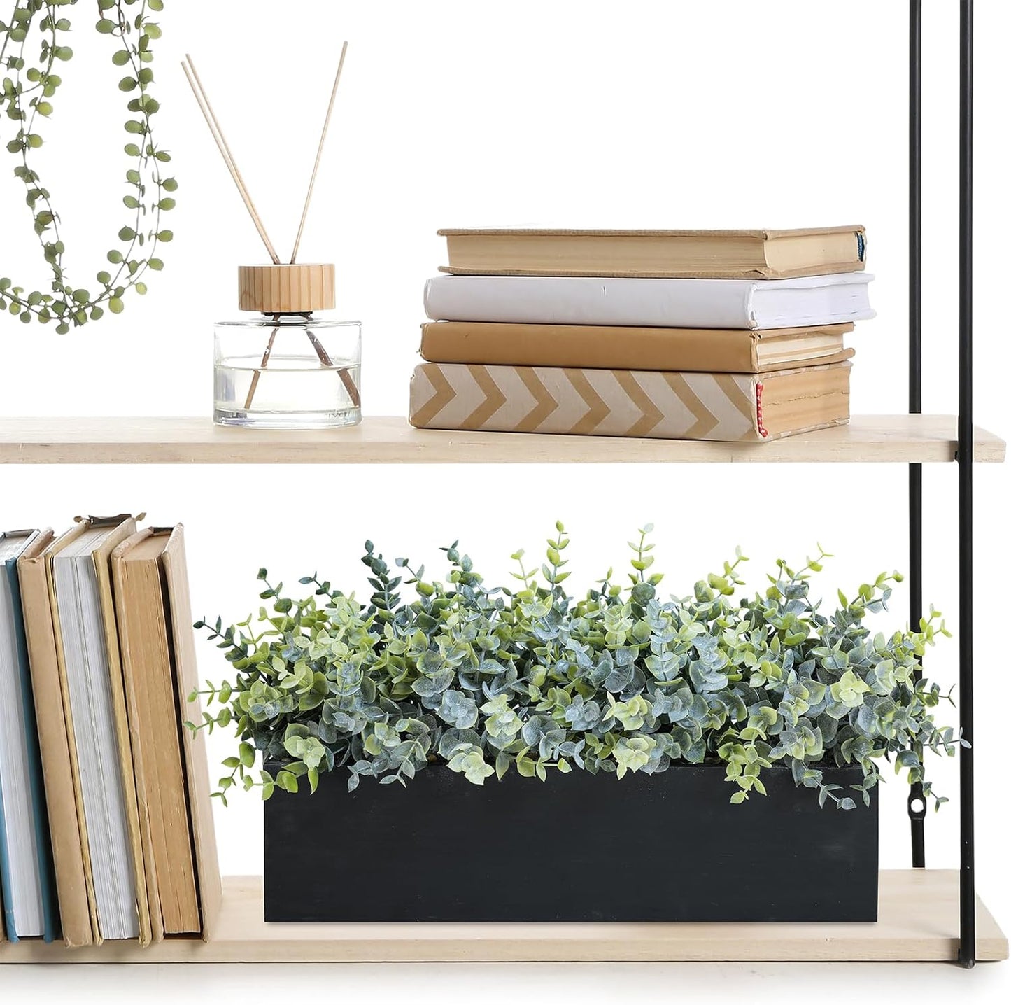 15" Assorted Artificial Succulent Arrangement Assorted Succulents in Rectangular Wooden Planter Faux Potted Plant for Farmhouse Table Centerpiece Windowsill Shelf Desk Mantel Greenery Décor
