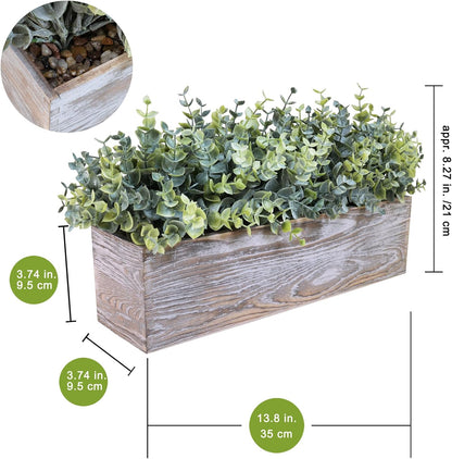 15" Assorted Artificial Succulent Arrangement Assorted Succulents in Rectangular Wooden Planter Faux Potted Plant for Farmhouse Table Centerpiece Windowsill Shelf Desk Mantel Greenery Décor