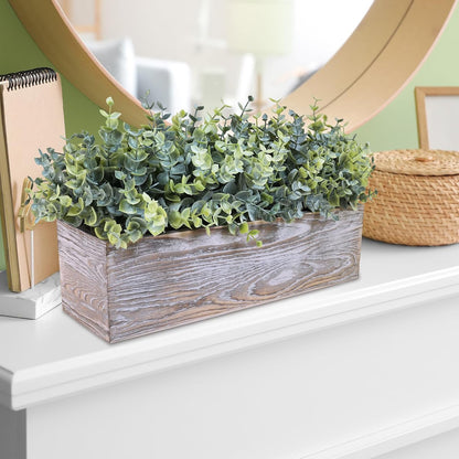 15" Assorted Artificial Succulent Arrangement Assorted Succulents in Rectangular Wooden Planter Faux Potted Plant for Farmhouse Table Centerpiece Windowsill Shelf Desk Mantel Greenery Décor