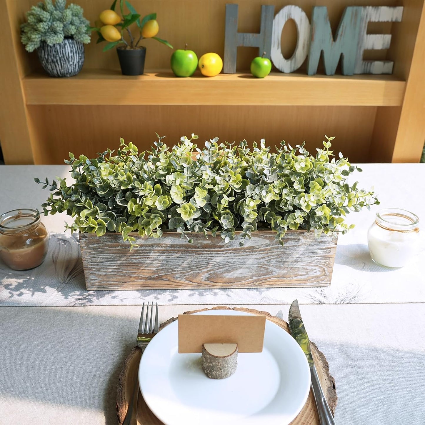 15" Assorted Artificial Succulent Arrangement Assorted Succulents in Rectangular Wooden Planter Faux Potted Plant for Farmhouse Table Centerpiece Windowsill Shelf Desk Mantel Greenery Décor