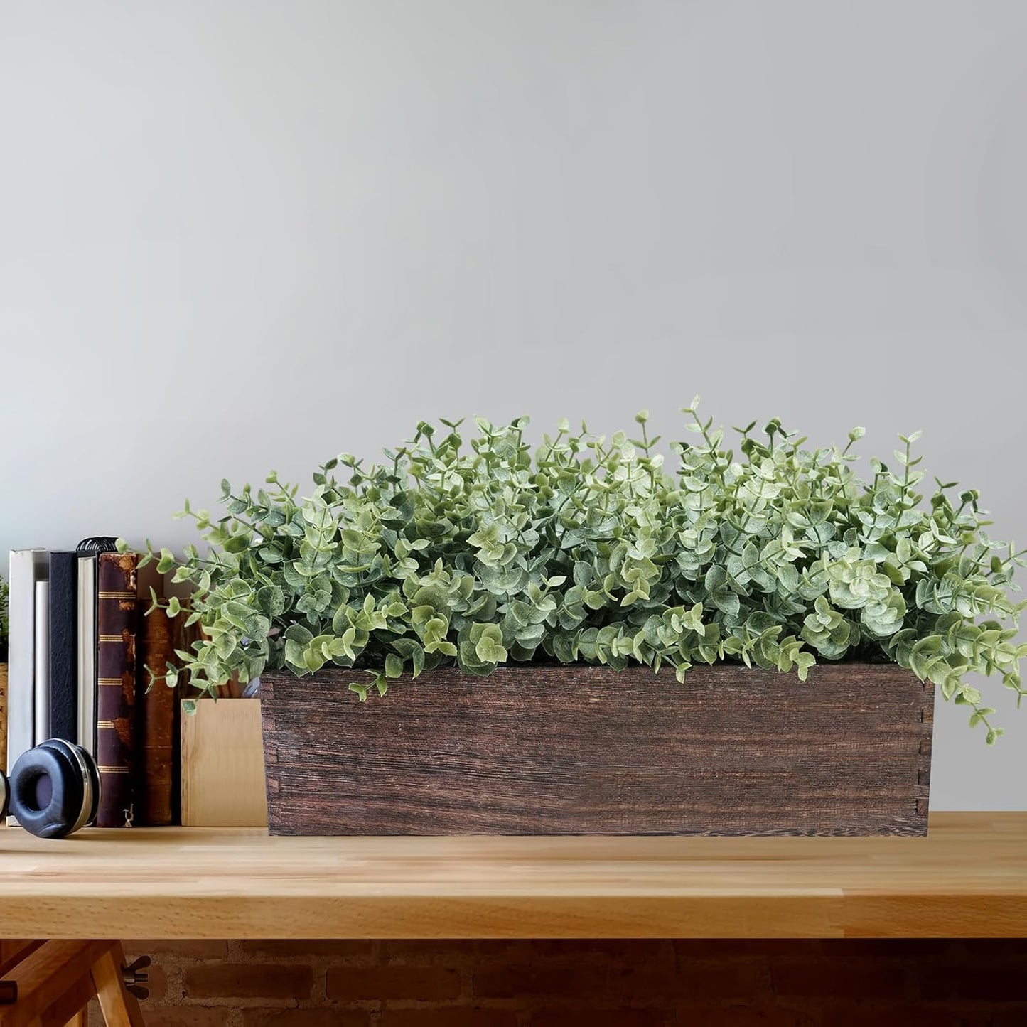 15" Assorted Artificial Succulent Arrangement Assorted Succulents in Rectangular Wooden Planter Faux Potted Plant for Farmhouse Table Centerpiece Windowsill Shelf Desk Mantel Greenery Décor