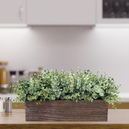 15" Assorted Artificial Succulent Arrangement Assorted Succulents in Rectangular Wooden Planter Faux Potted Plant for Farmhouse Table Centerpiece Windowsill Shelf Desk Mantel Greenery Décor