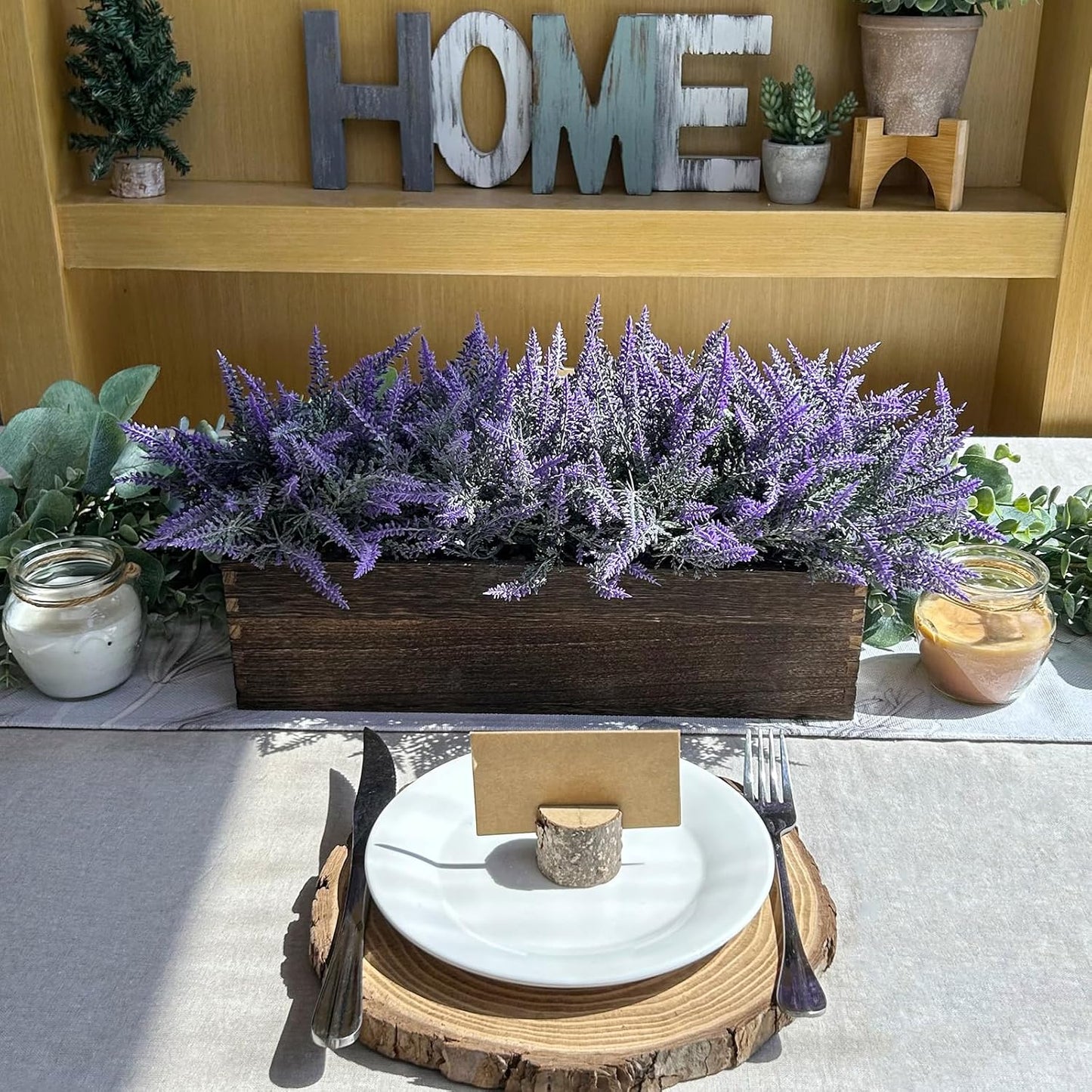 15" Assorted Artificial Succulent Arrangement Assorted Succulents in Rectangular Wooden Planter Faux Potted Plant for Farmhouse Table Centerpiece Windowsill Shelf Desk Mantel Greenery Décor