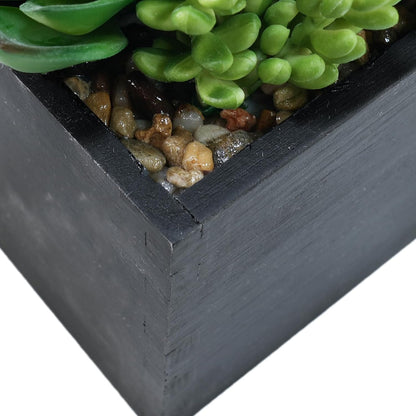 15" Assorted Artificial Succulent Arrangement Assorted Succulents in Rectangular Wooden Planter Faux Potted Plant for Farmhouse Table Centerpiece Windowsill Shelf Desk Mantel Greenery Décor