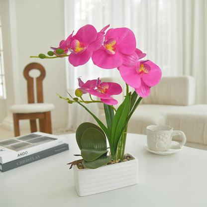 Artificial Real Touch Orchid Flowers with White Ceramic Vase, Orange | Fake Phalaenopsis Arrangement, for Home Table Office Wedding Party Decoration