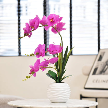 Artificial Real Touch Orchid Flowers with White Ceramic Vase, Orange | Fake Phalaenopsis Arrangement, for Home Table Office Wedding Party Decoration
