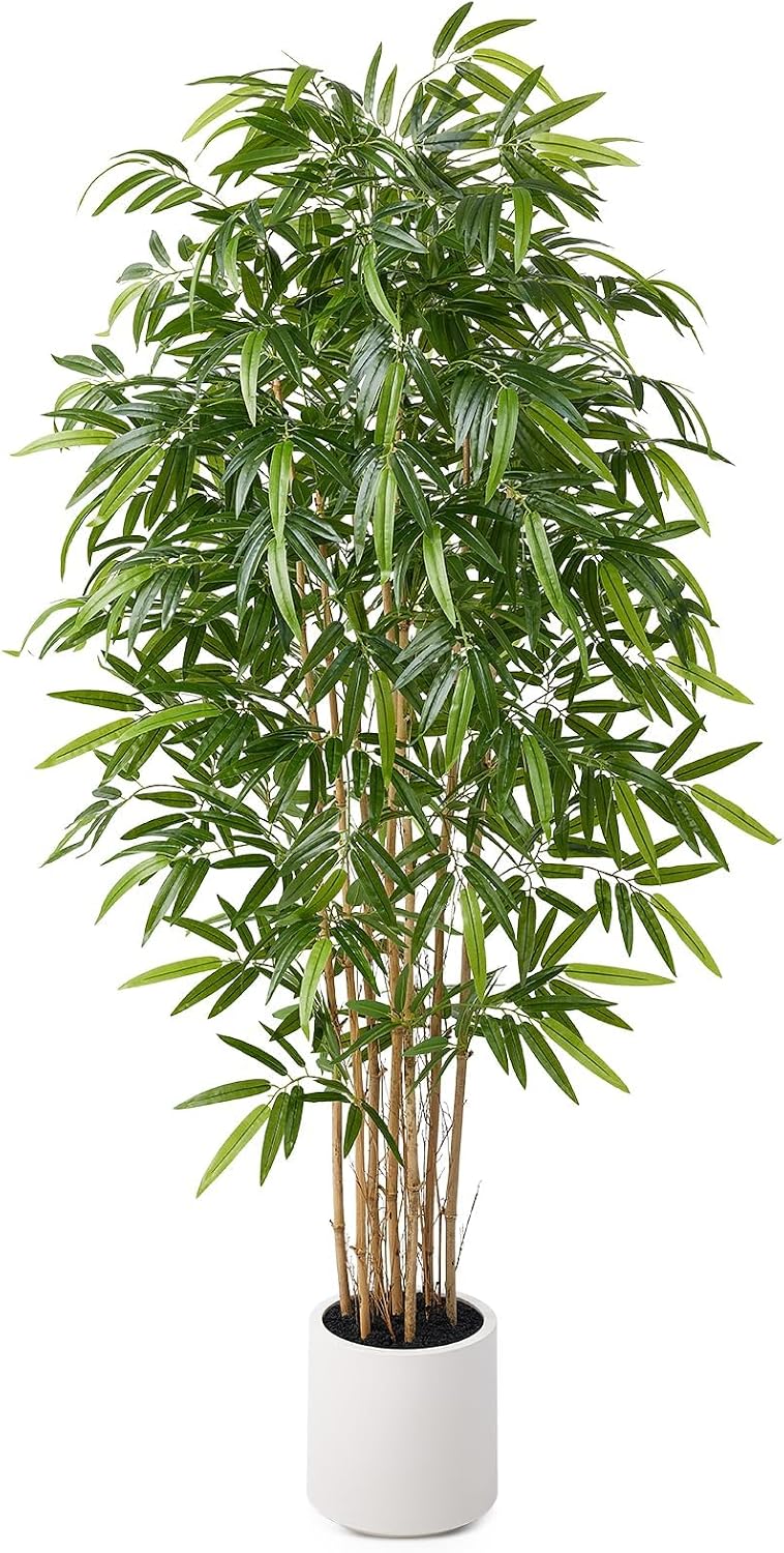 VeriNatural6.5ft Fake Bamboo Plants with White Planter&Real Wood Poles