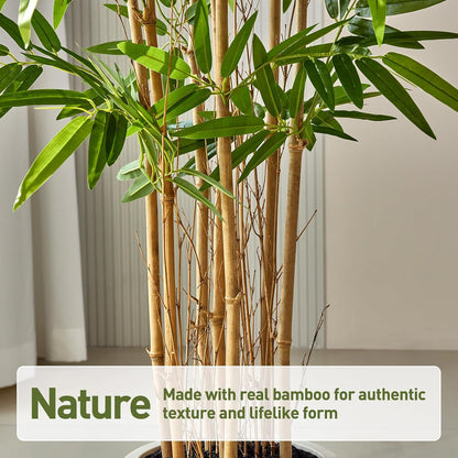 VeriNatural6.5ft Fake Bamboo Plants with White Planter&Real Wood Poles
