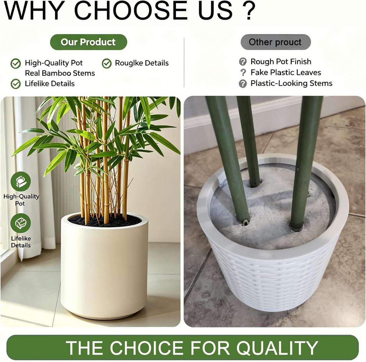 VeriNatural6.5ft Fake Bamboo Plants with White Planter&Real Wood Poles
