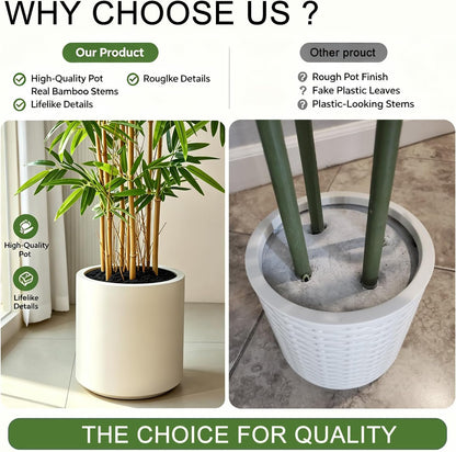 VeriNatural6.5ft Fake Bamboo Plants with White Planter&Real Wood Poles