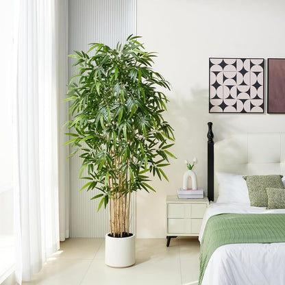 VeriNatural6.5ft Fake Bamboo Plants with White Planter&Real Wood Poles